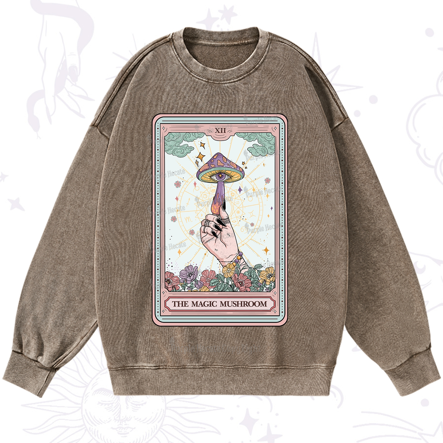 Purplehecate The Magic Murshroom Tarot Washed Sweatshirt