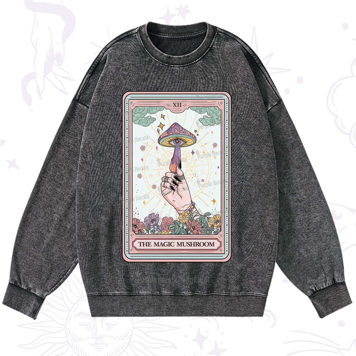 Purplehecate The Magic Murshroom Tarot Washed Sweatshirt