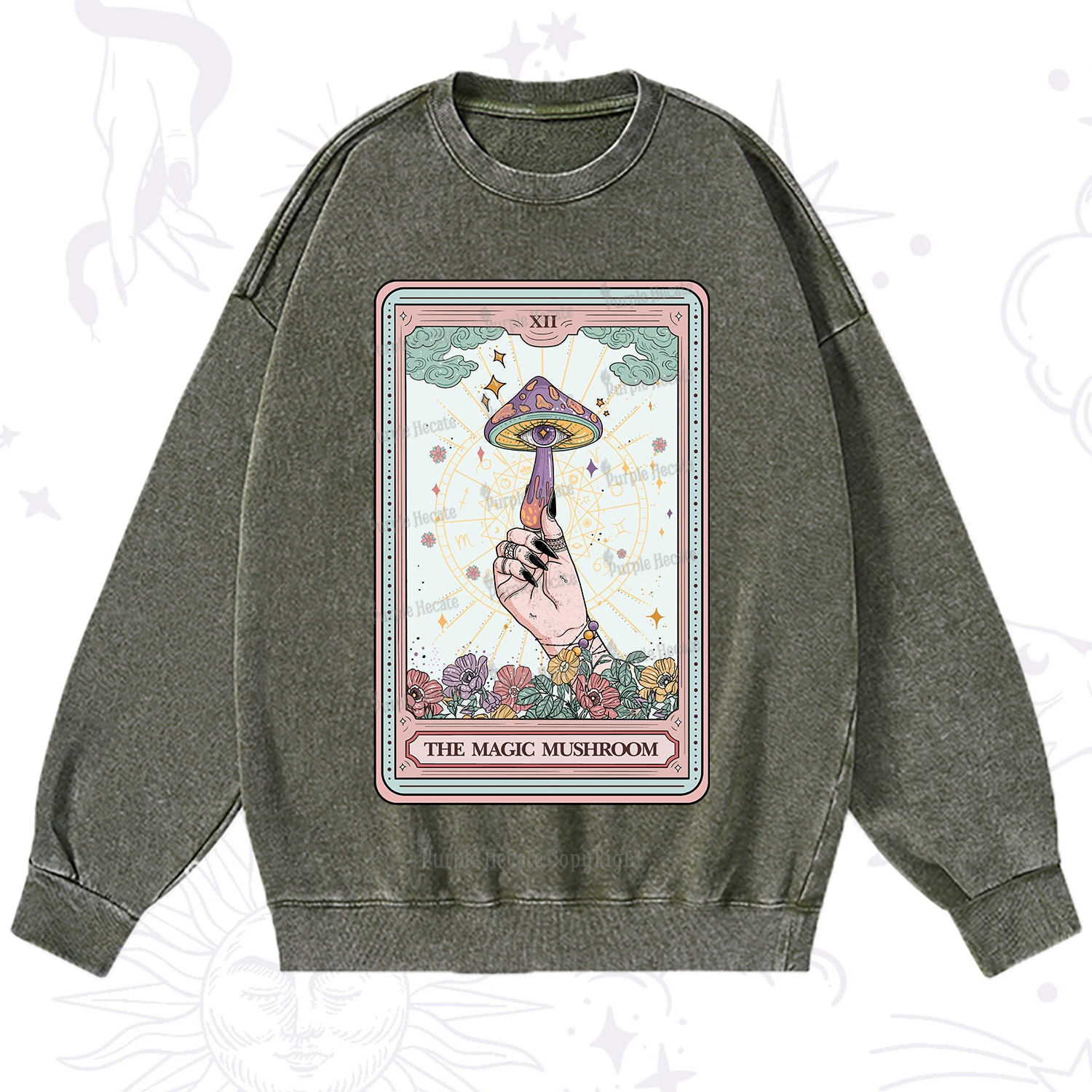 Purplehecate The Magic Murshroom Tarot Washed Sweatshirt