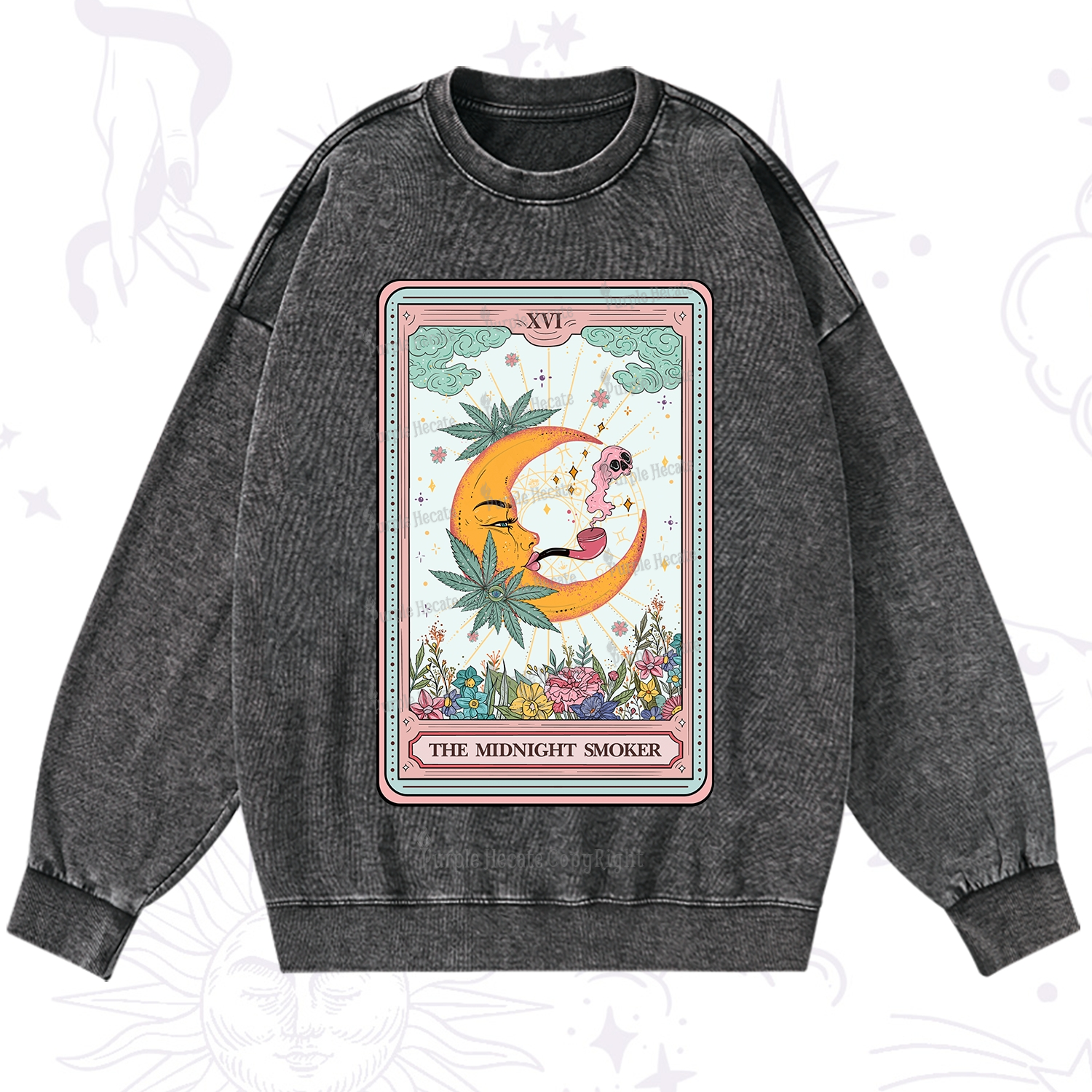 Purplehecate The Midnight Smoker Tarot Washed Sweatshirt
