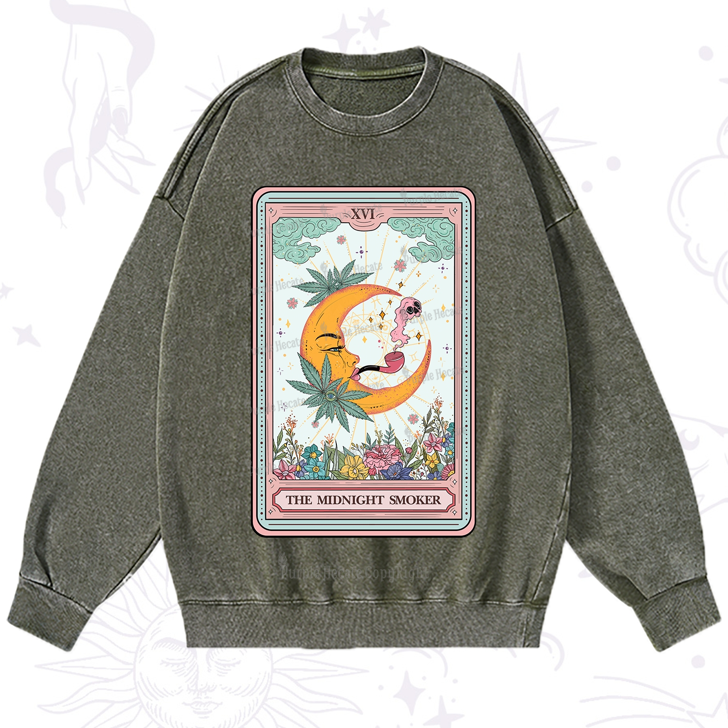 Purplehecate The Midnight Smoker Tarot Washed Sweatshirt