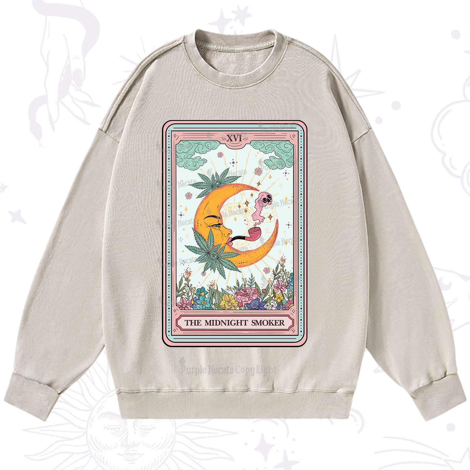 Purplehecate The Midnight Smoker Tarot Washed Sweatshirt