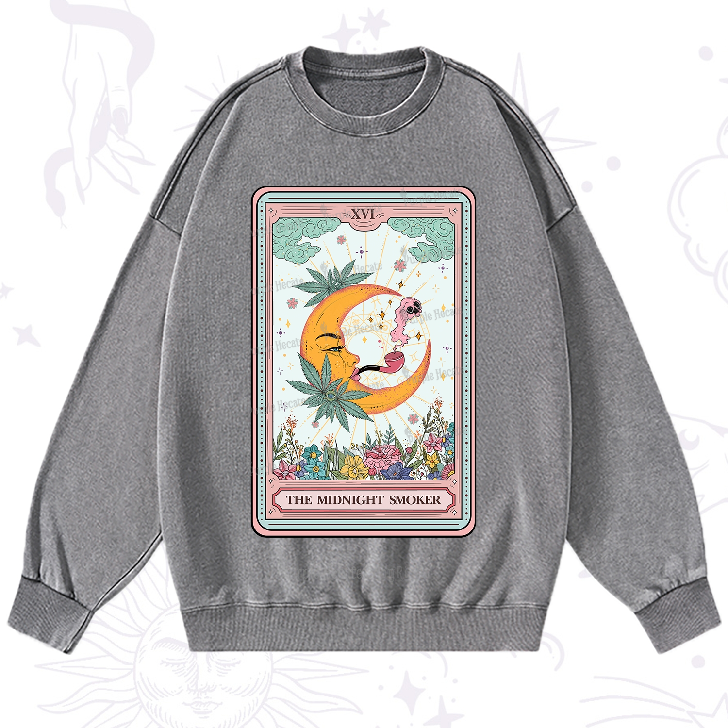 Purplehecate The Midnight Smoker Tarot Washed Sweatshirt