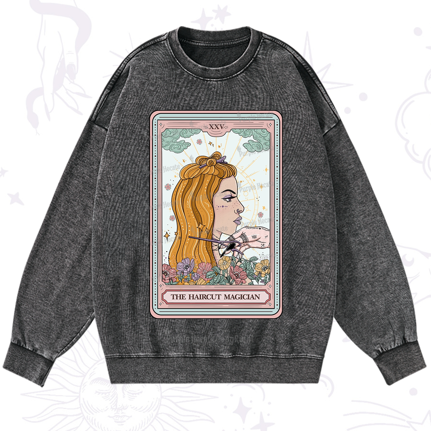 Purplehecate The Haircut Magician Tarot Washed Sweatshirt