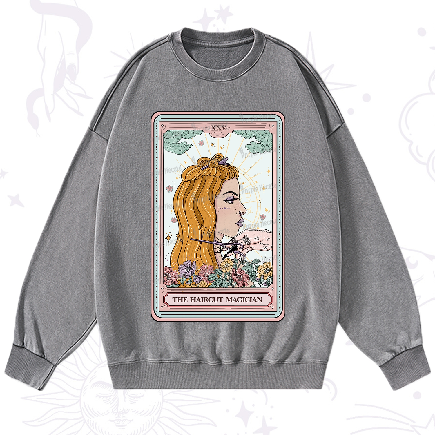 Purplehecate The Haircut Magician Tarot Washed Sweatshirt