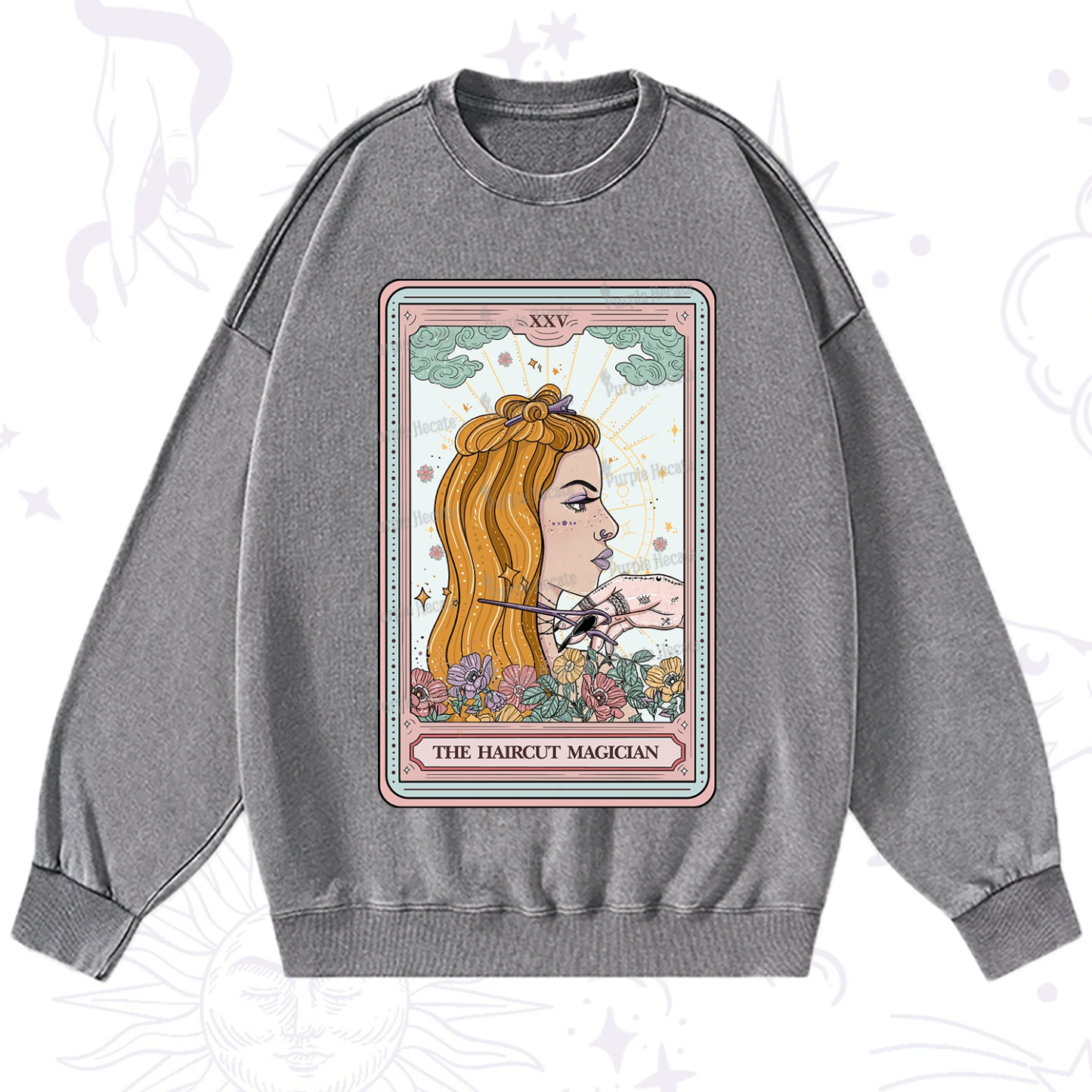 Purplehecate The Haircut Magician Tarot Washed Sweatshirt