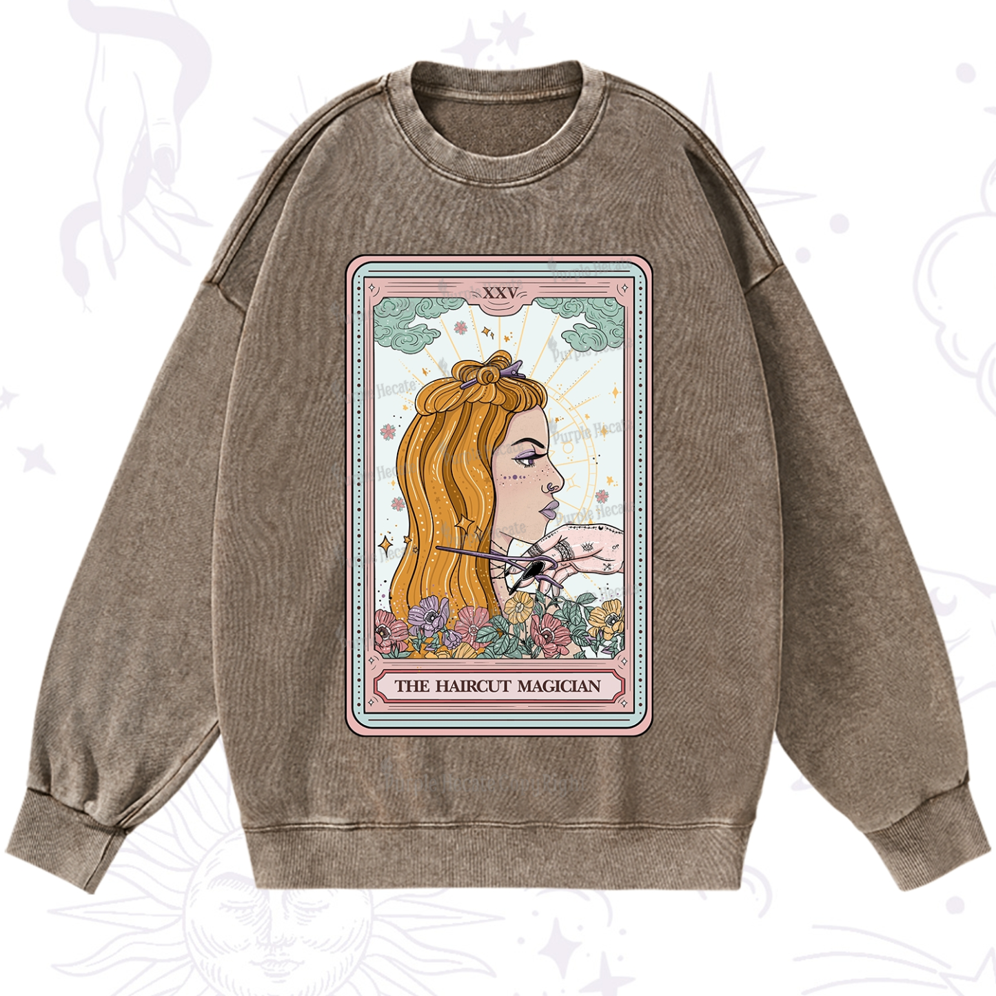 Purplehecate The Haircut Magician Tarot Washed Sweatshirt