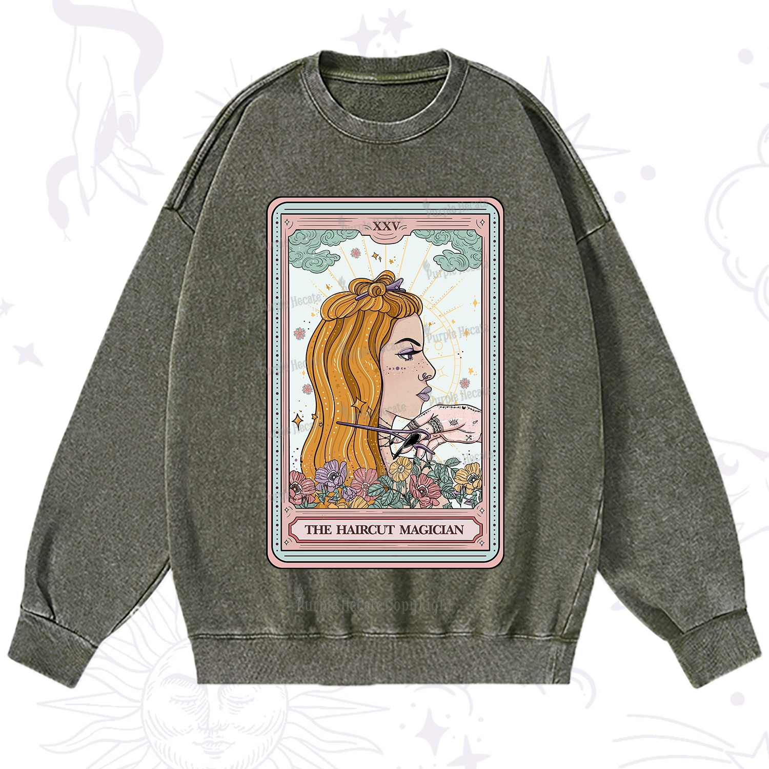 Purplehecate The Haircut Magician Tarot Washed Sweatshirt