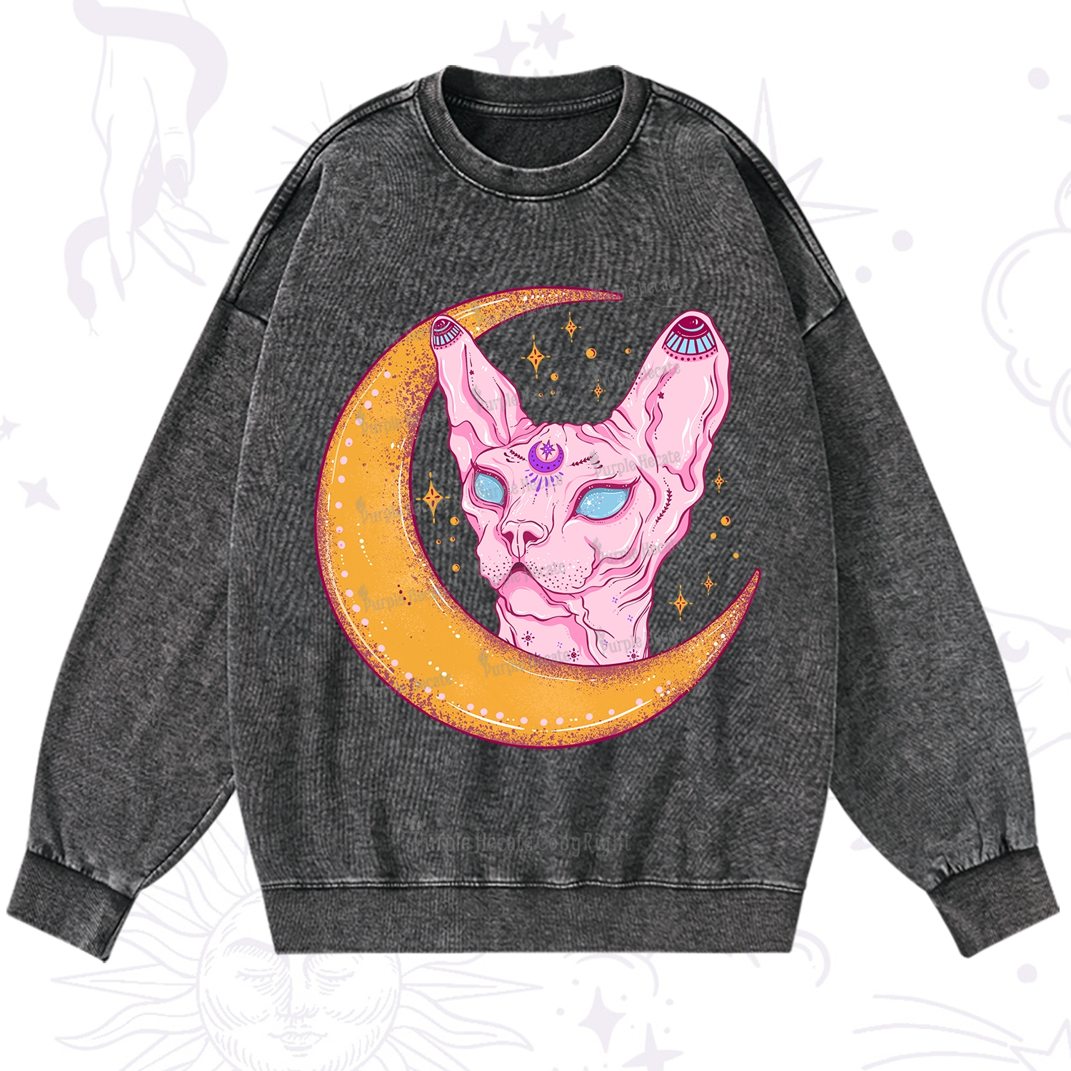 Purplehecate Mystical Witchy Cat Washed Sweatshirt