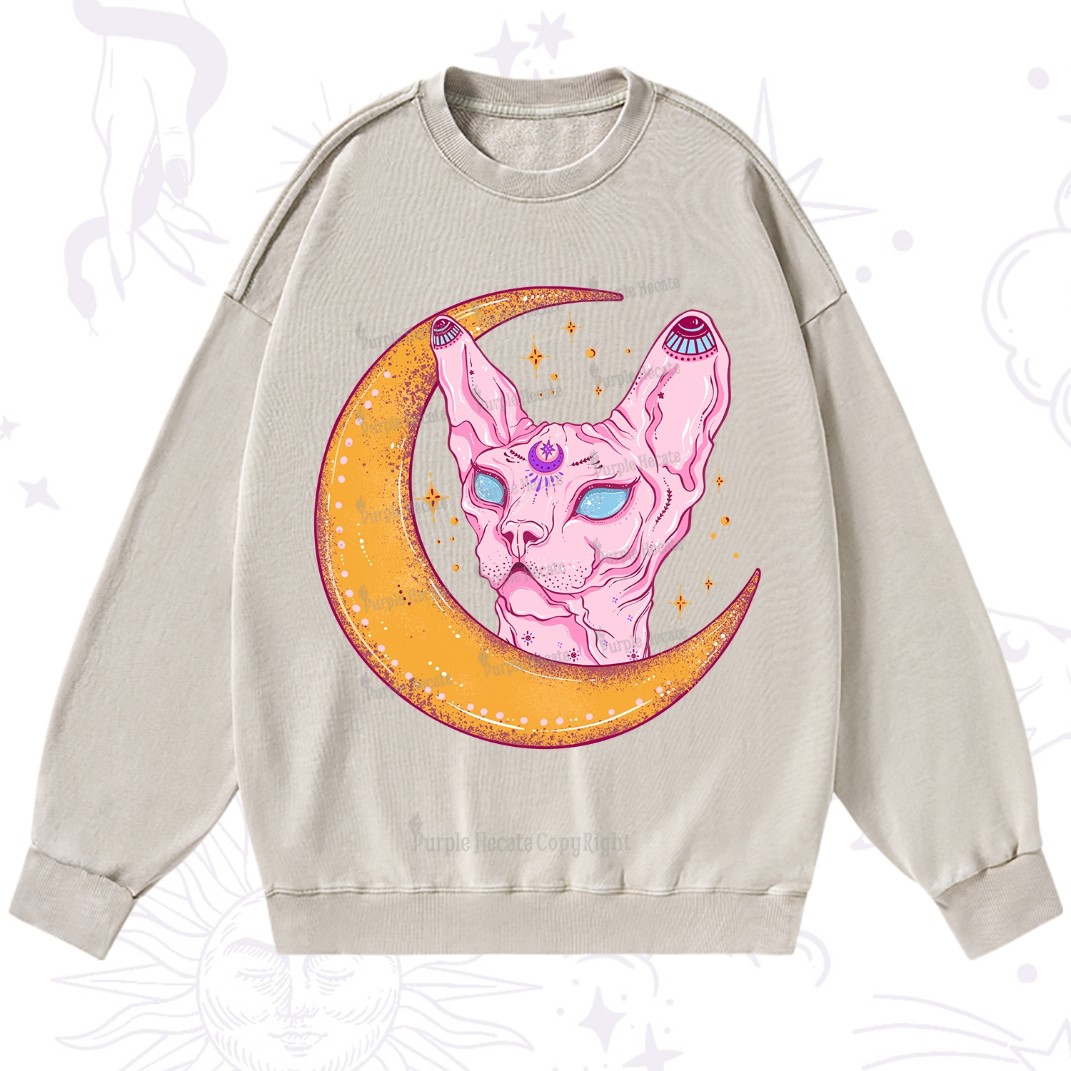Purplehecate Mystical Witchy Cat Washed Sweatshirt