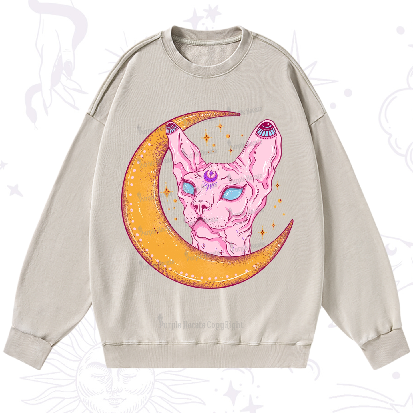 Purplehecate Mystical Witchy Cat Washed Sweatshirt