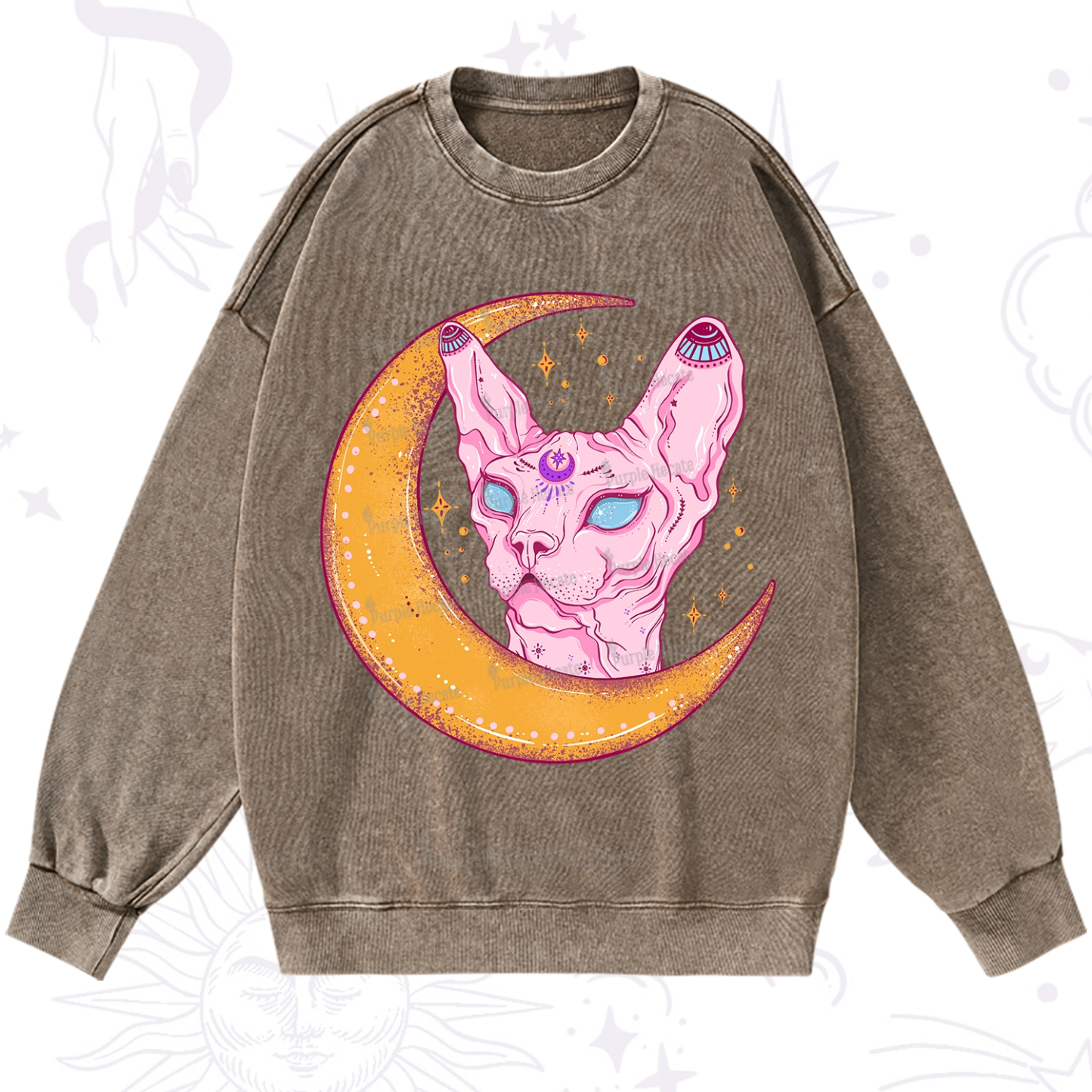 Purplehecate Mystical Witchy Cat Washed Sweatshirt