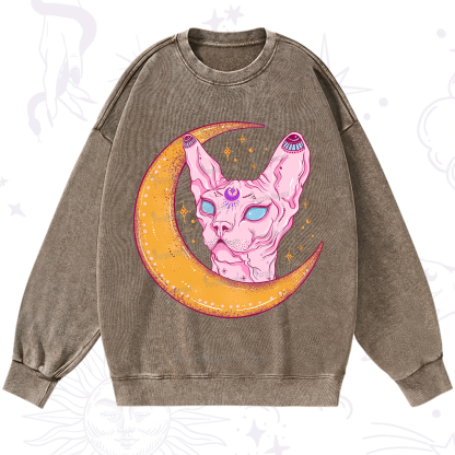 Purplehecate Mystical Witchy Cat Washed Sweatshirt