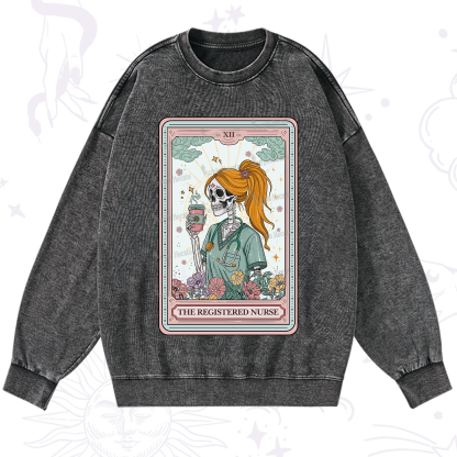 Purplehecate The Registered Nurse Skeleton Tarot Washed Sweatshirt
