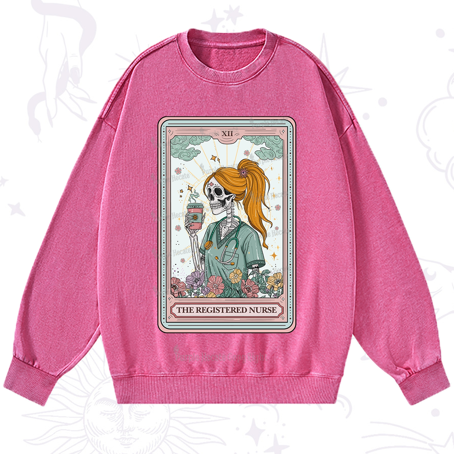 Purplehecate The Registered Nurse Skeleton Tarot Washed Sweatshirt