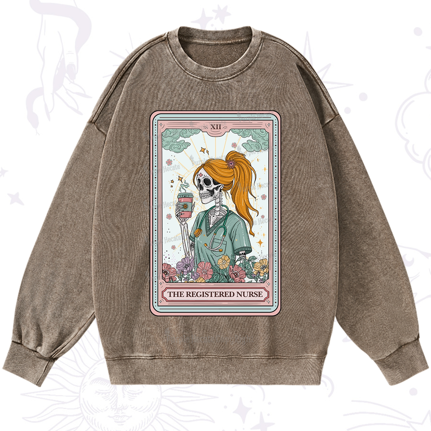 Purplehecate The Registered Nurse Skeleton Tarot Washed Sweatshirt