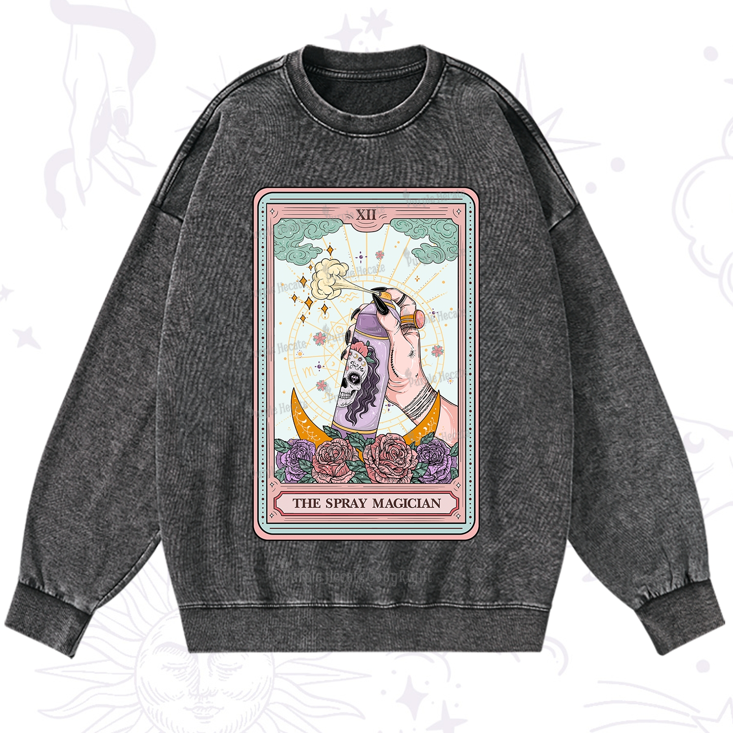 Purplehecate The Spray Magician Tarot Card Washed Sweatshirt