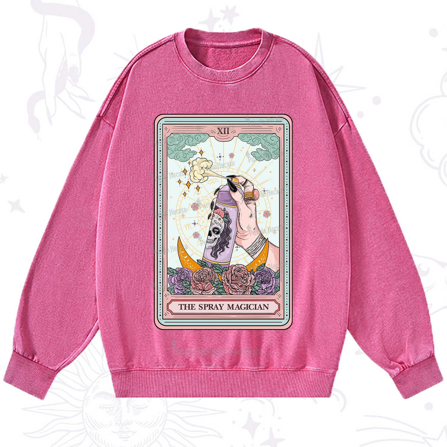 Purplehecate The Spray Magician Tarot Card Washed Sweatshirt