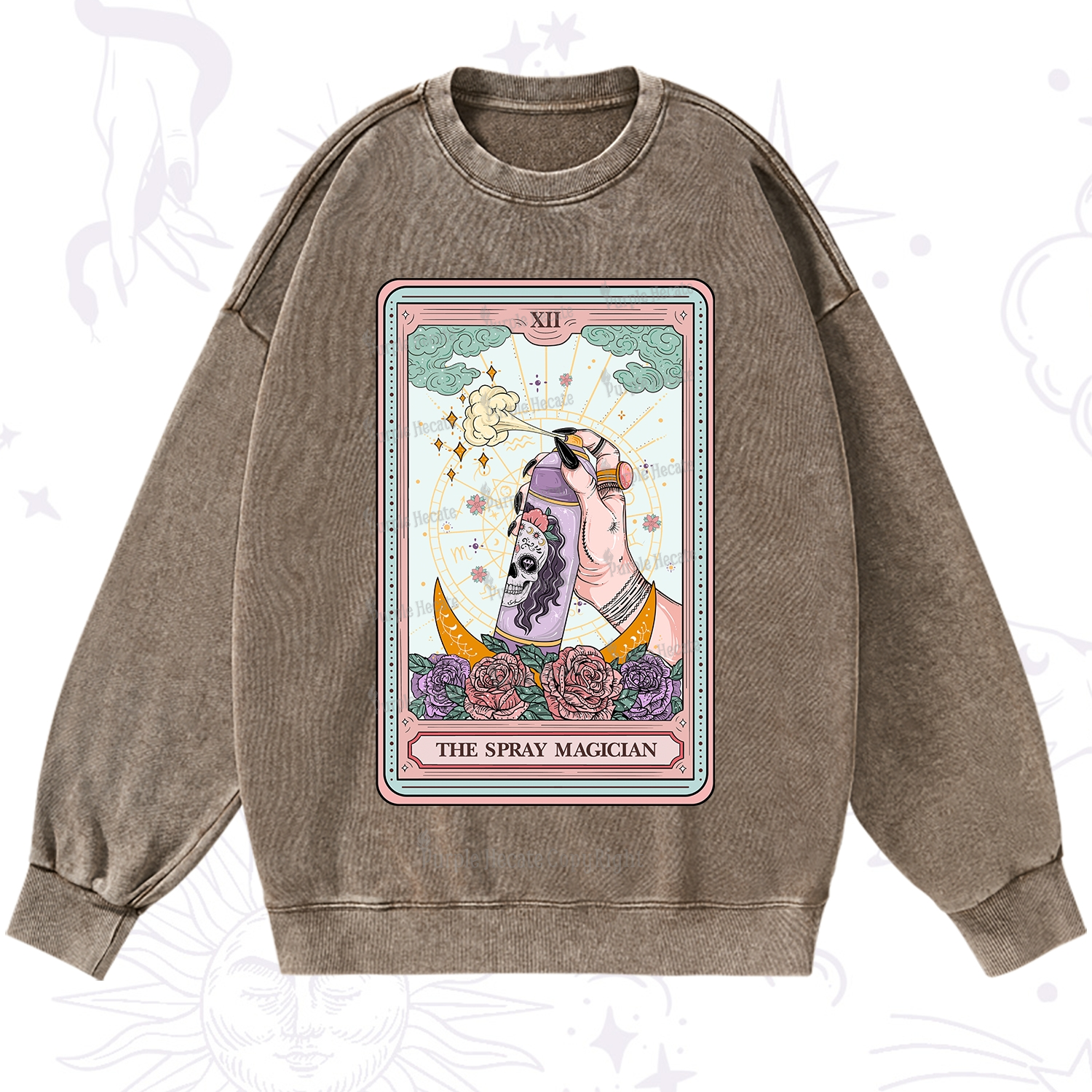 Purplehecate The Spray Magician Tarot Card Washed Sweatshirt