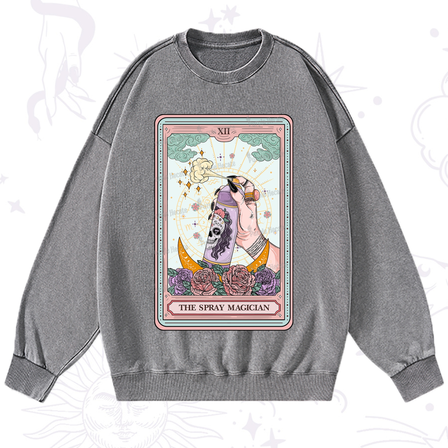 Purplehecate The Spray Magician Tarot Card Washed Sweatshirt