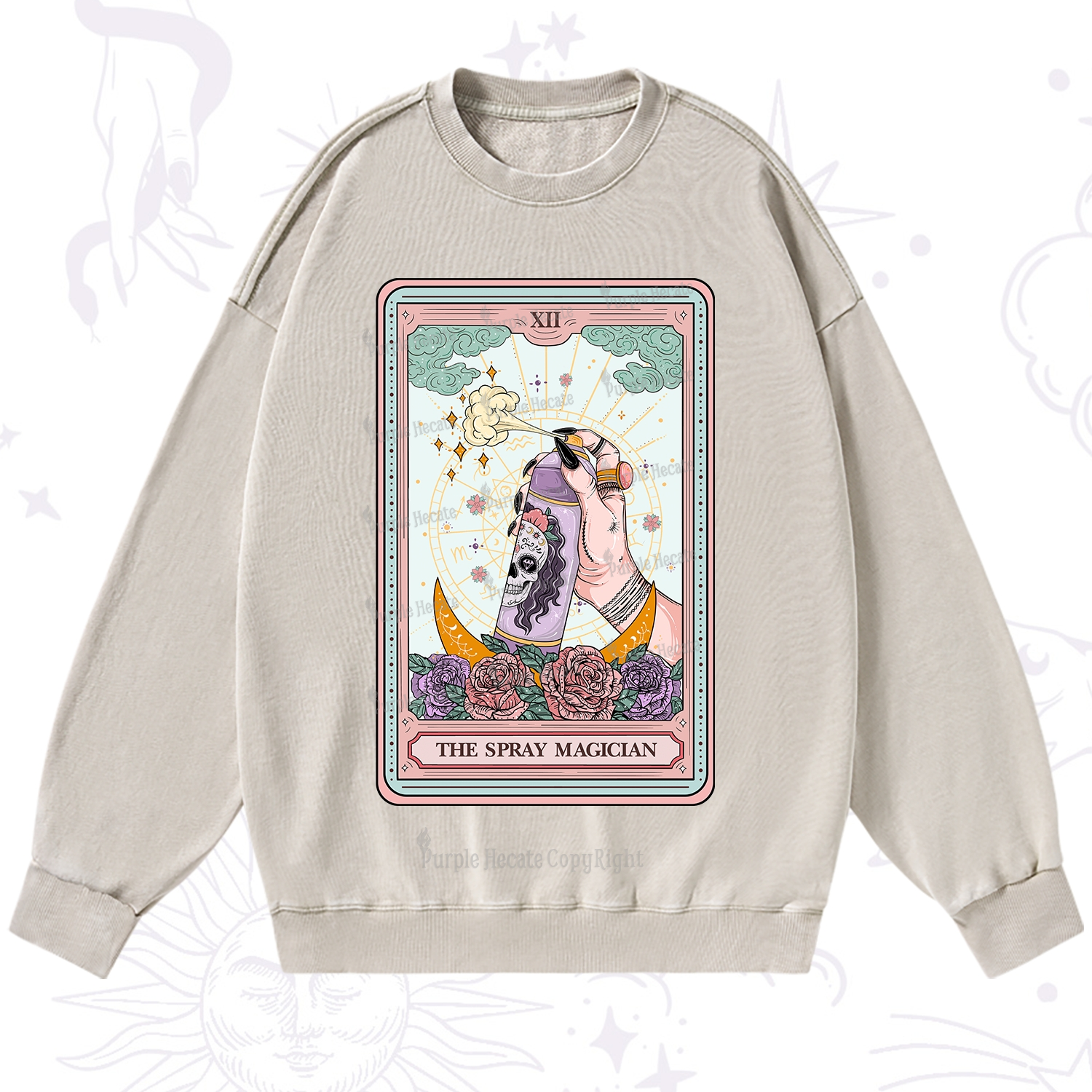 Purplehecate The Spray Magician Tarot Card Washed Sweatshirt