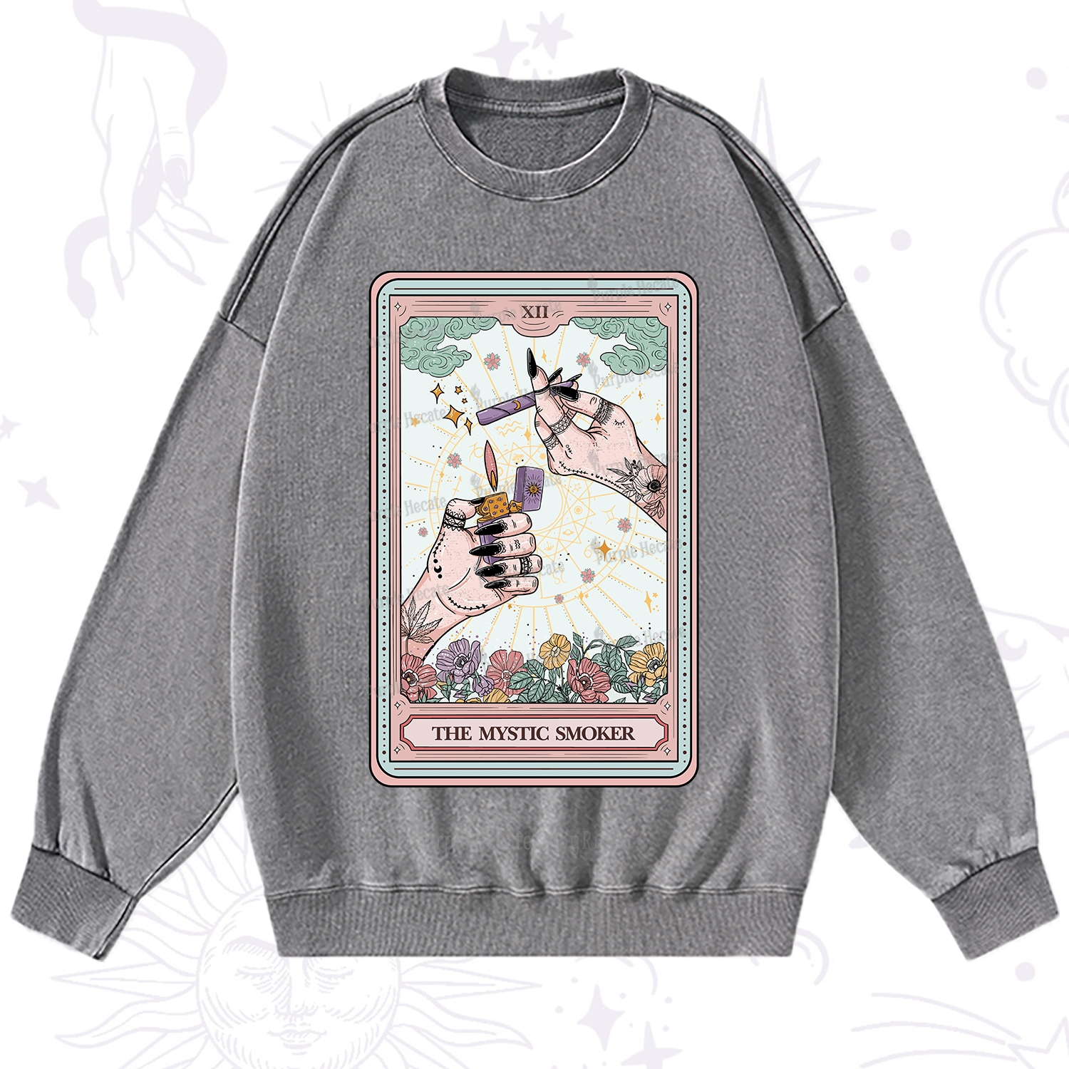 Purplehecate The Mystic Smoker Tarot Card Washed Sweatshirt
