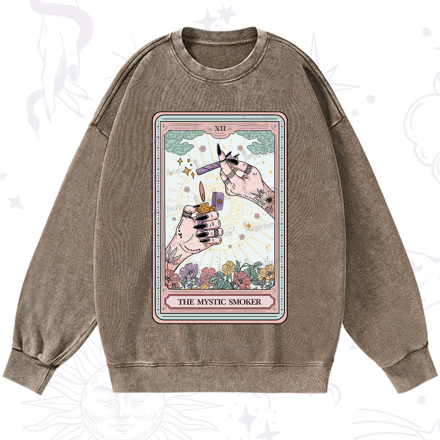 Purplehecate The Mystic Smoker Tarot Card Washed Sweatshirt