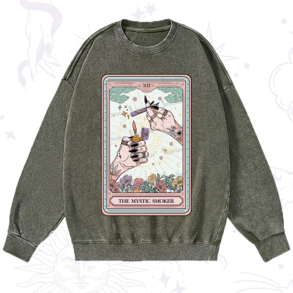Purplehecate The Mystic Smoker Tarot Card Washed Sweatshirt
