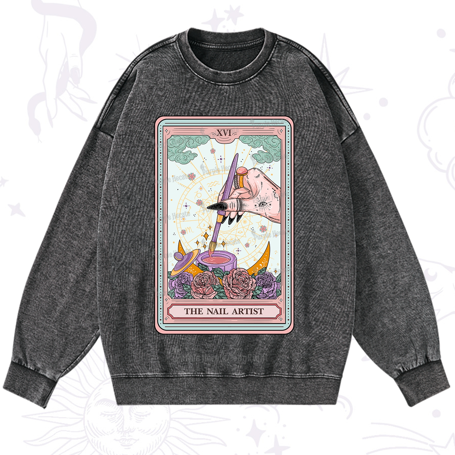 Purplehecate The Nail Artsit Tarot Card Washed Sweatshirt