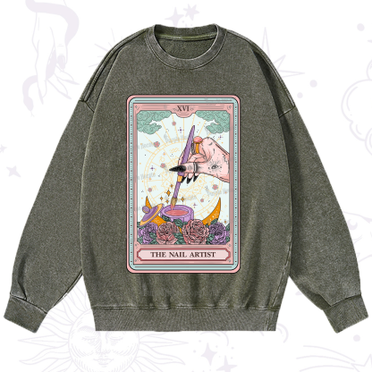 Purplehecate The Nail Artsit Tarot Card Washed Sweatshirt