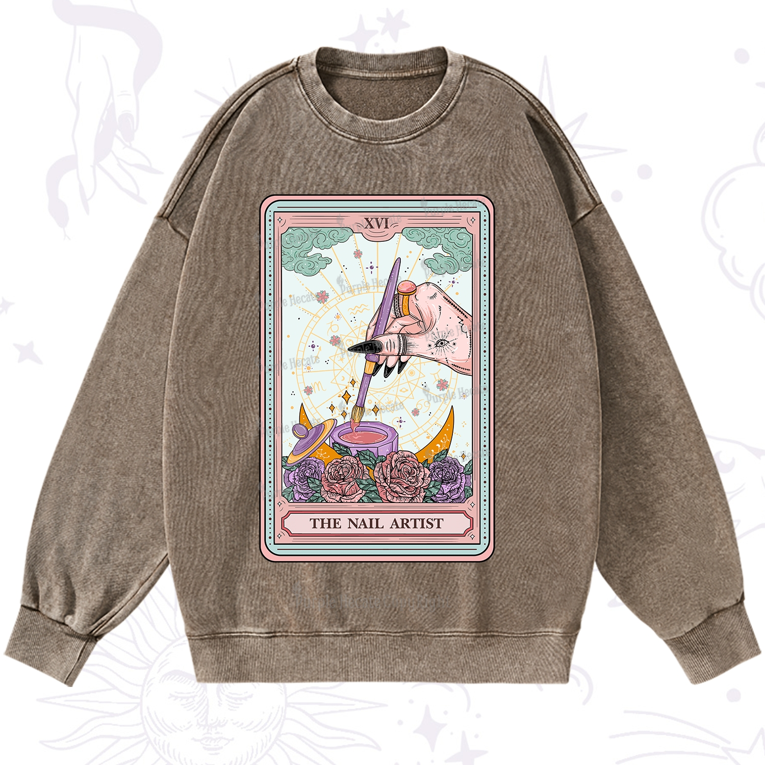 Purplehecate The Nail Artsit Tarot Card Washed Sweatshirt