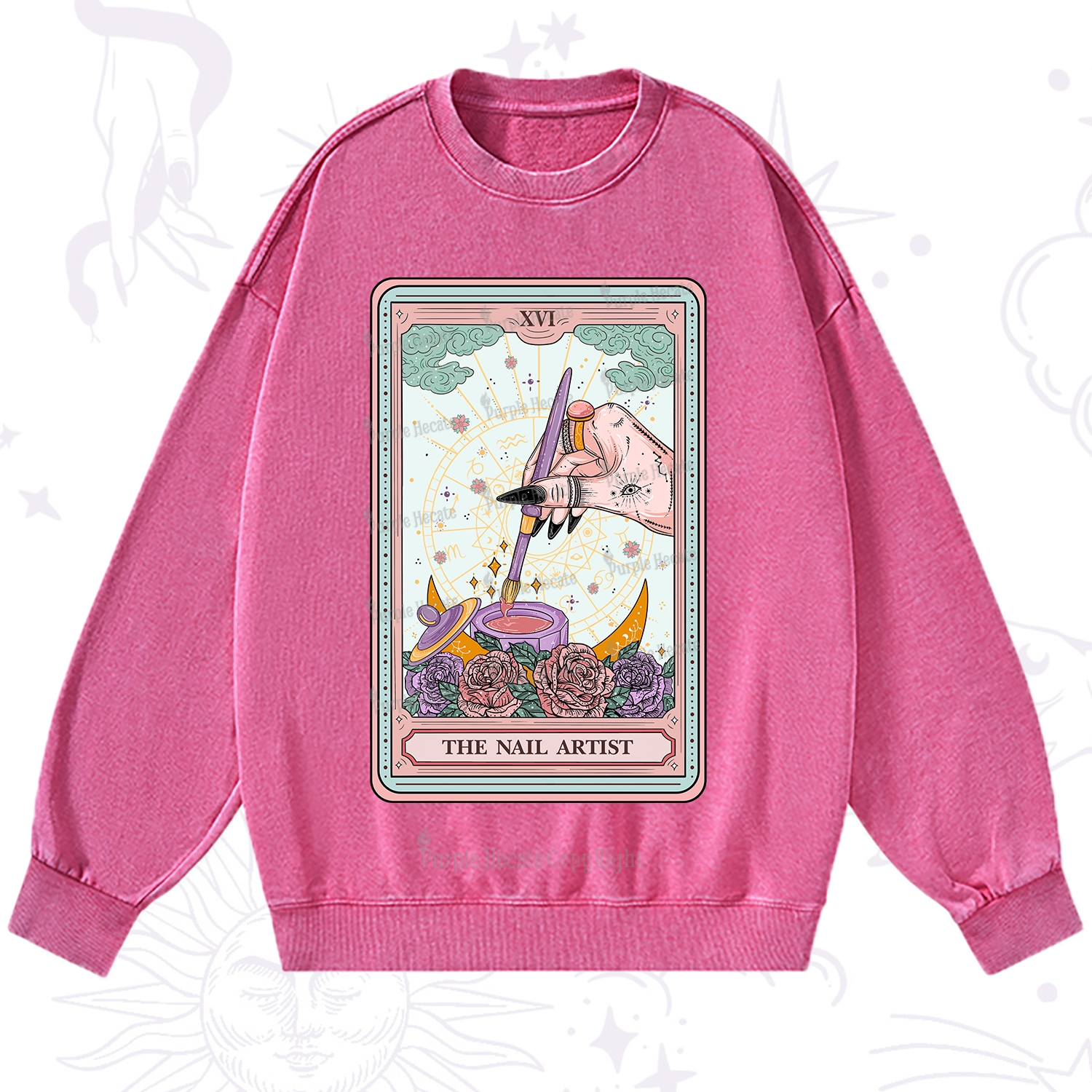Purplehecate The Nail Artsit Tarot Card Washed Sweatshirt