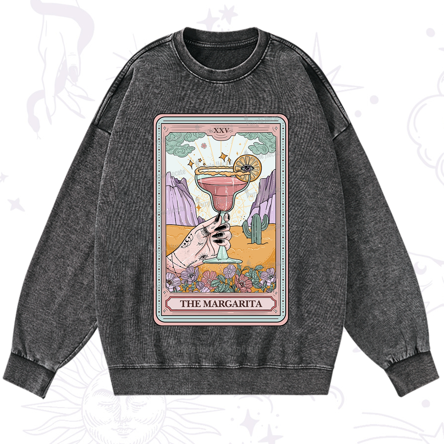 Purplehecate The Margarita Tarot Card Washed Sweatshirt