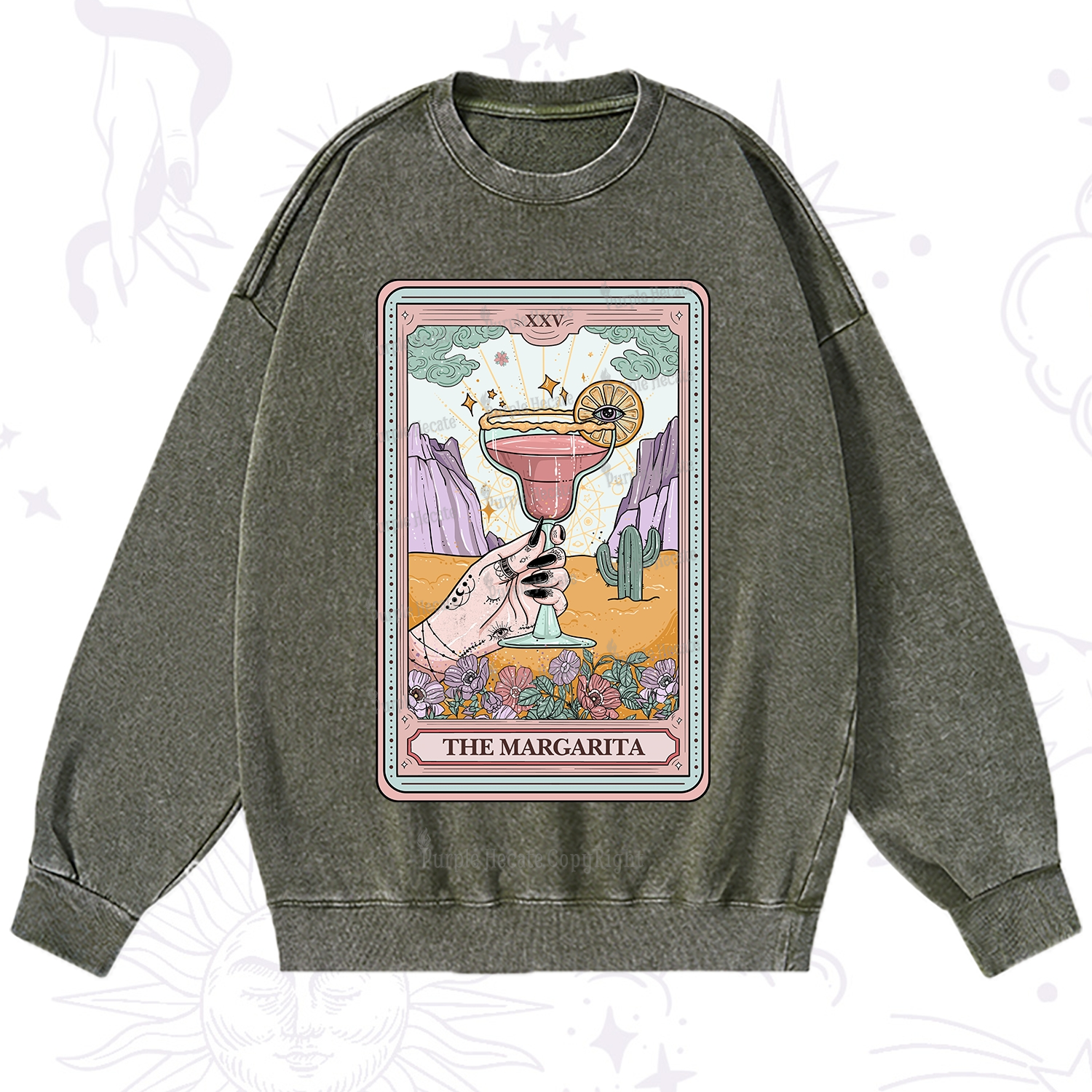 Purplehecate The Margarita Tarot Card Washed Sweatshirt