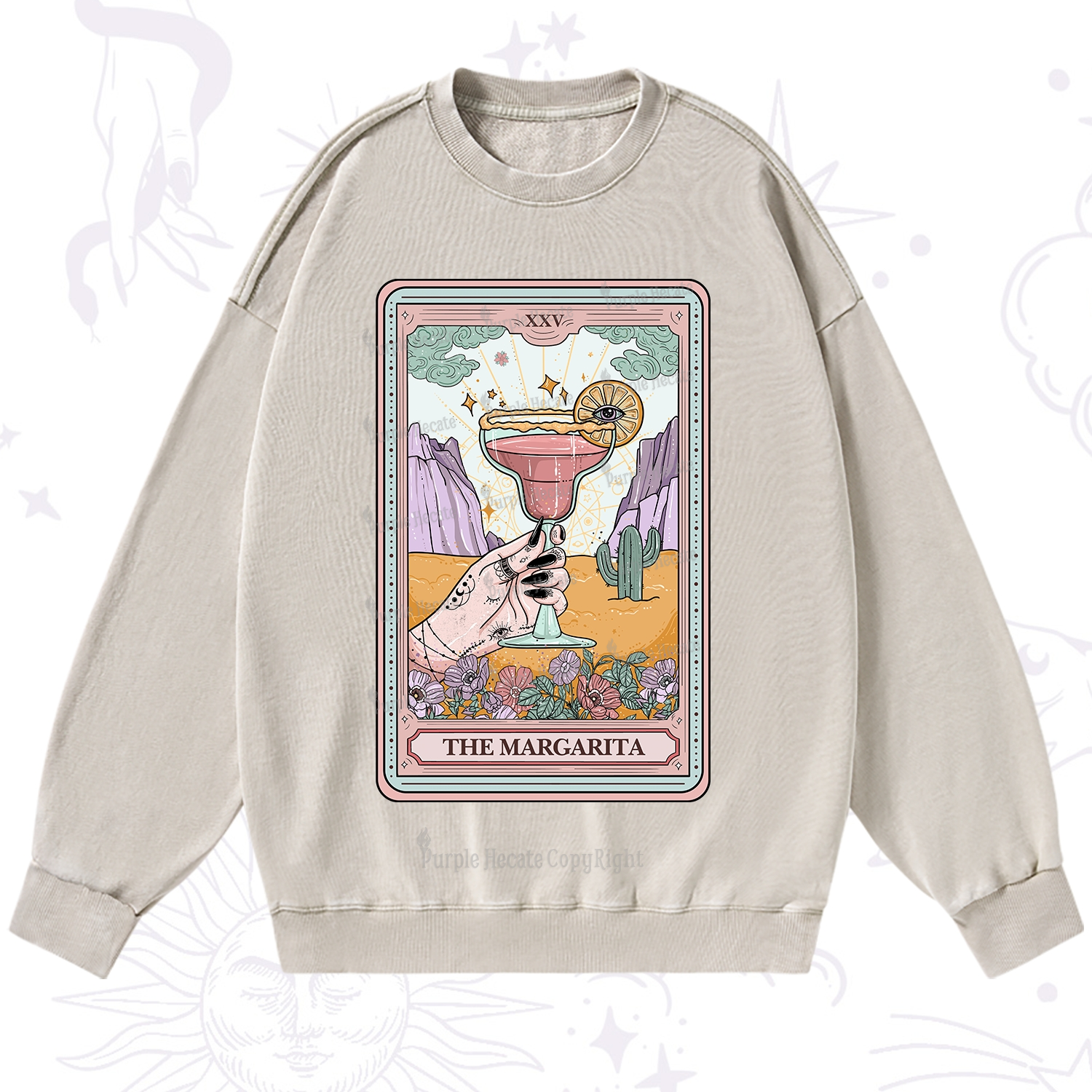Purplehecate The Margarita Tarot Card Washed Sweatshirt