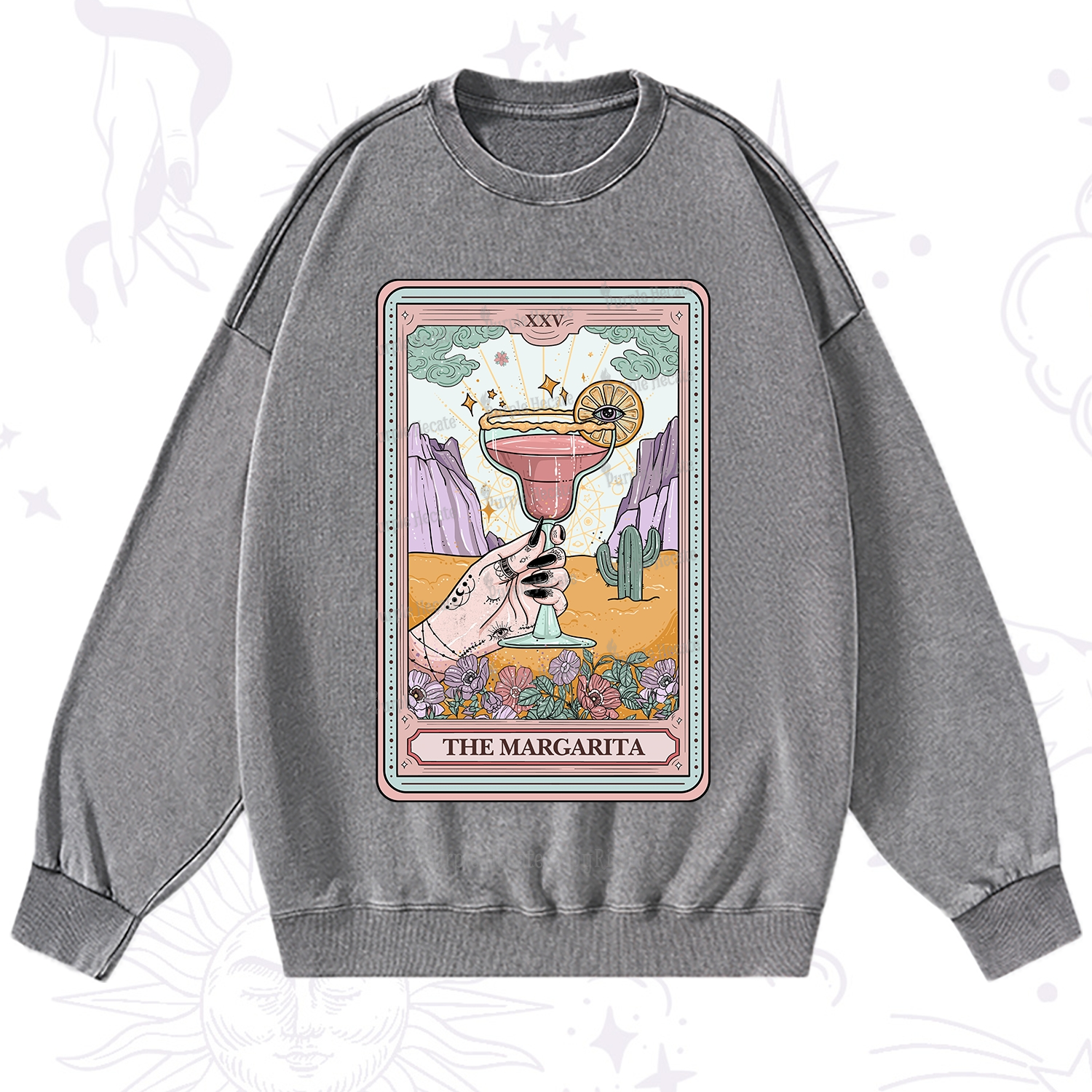 Purplehecate The Margarita Tarot Card Washed Sweatshirt