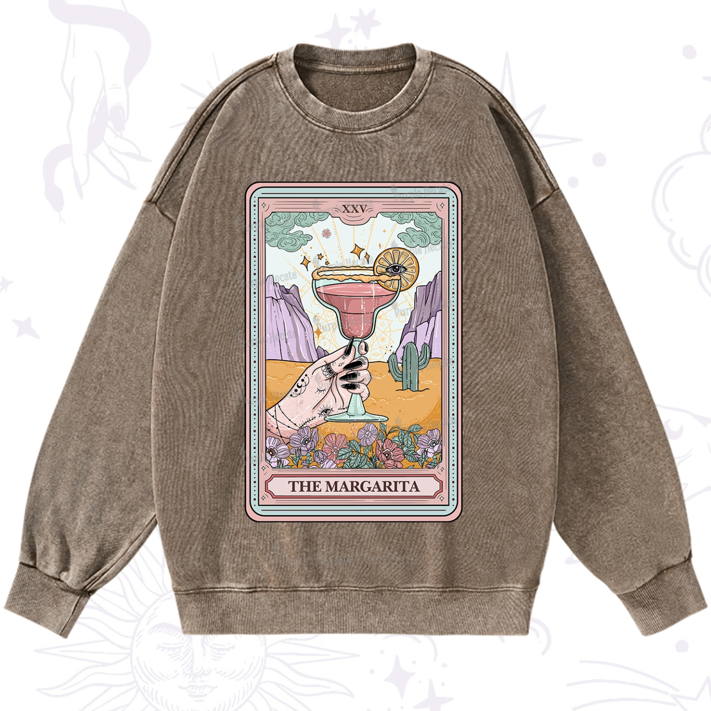 Purplehecate The Margarita Tarot Card Washed Sweatshirt