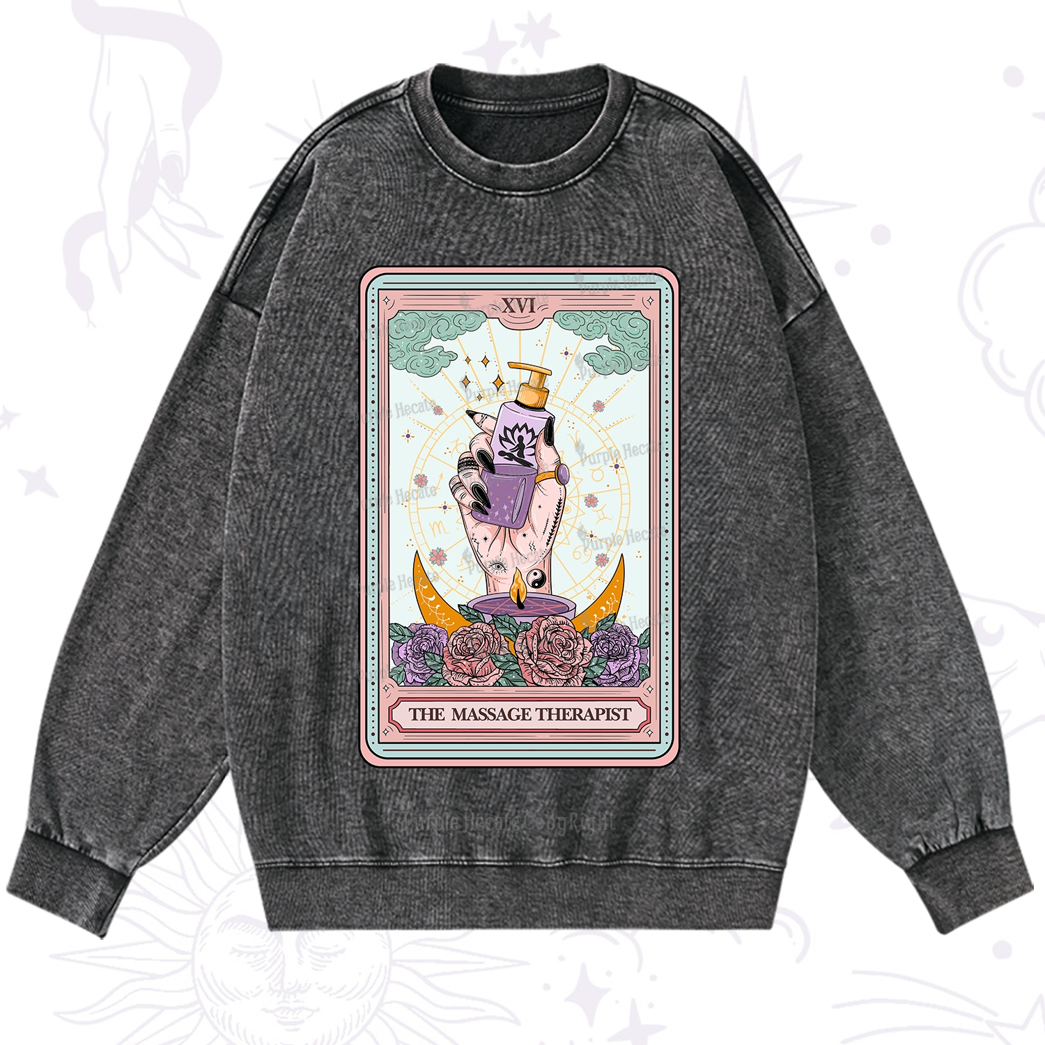 Purplehecate The Massage Therapist Tarot Card Washed Sweatshirt