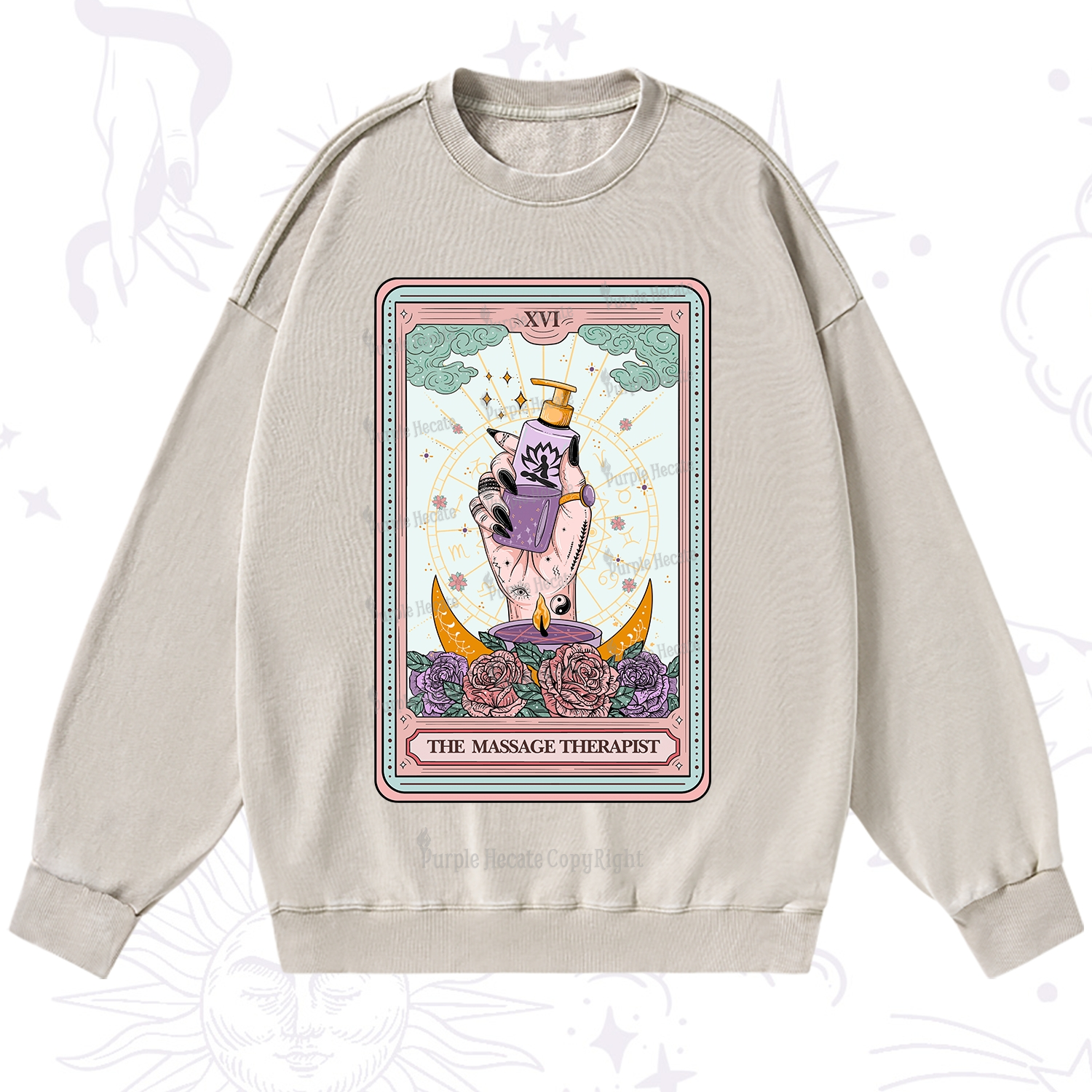 Purplehecate The Massage Therapist Tarot Card Washed Sweatshirt