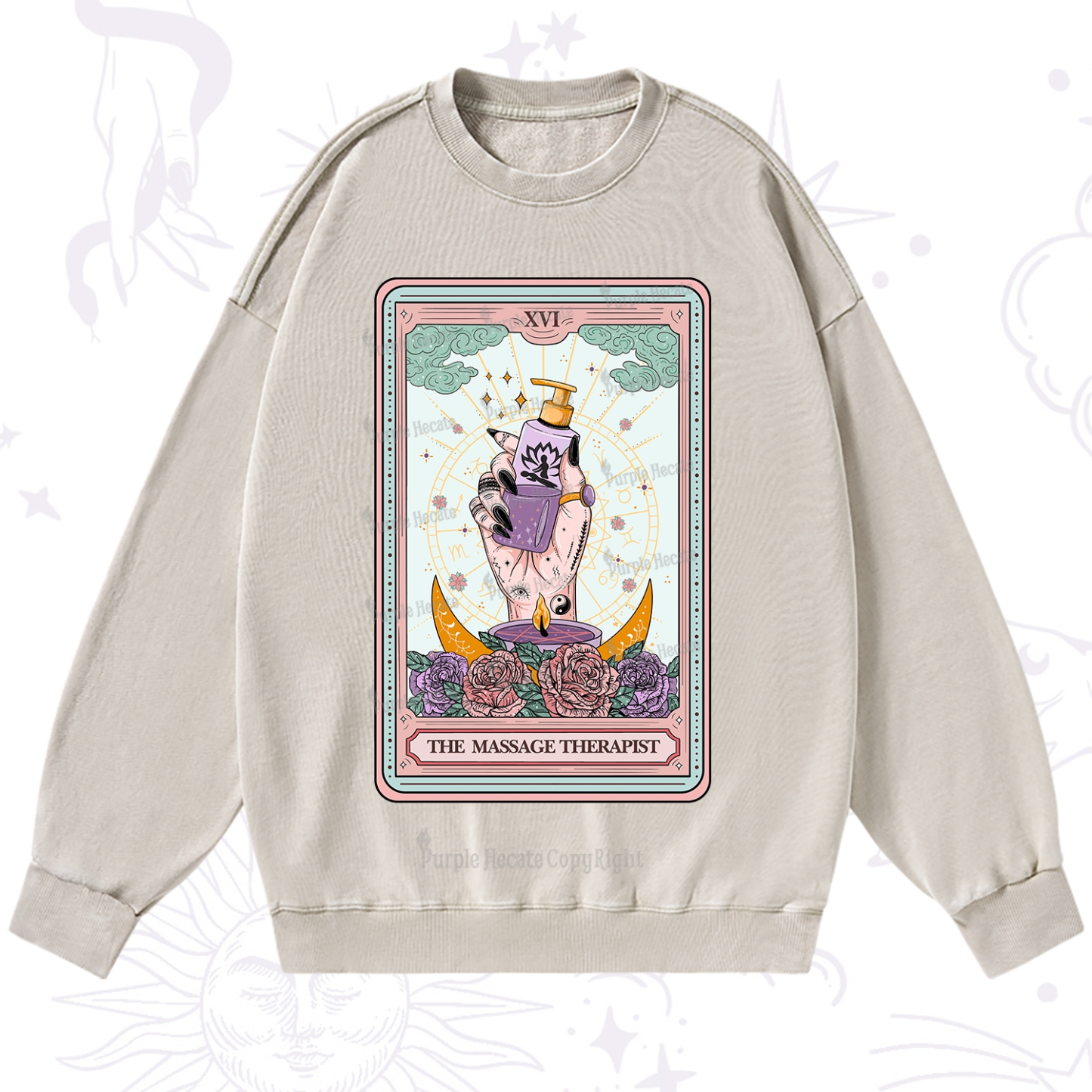 Purplehecate The Massage Therapist Tarot Card Washed Sweatshirt