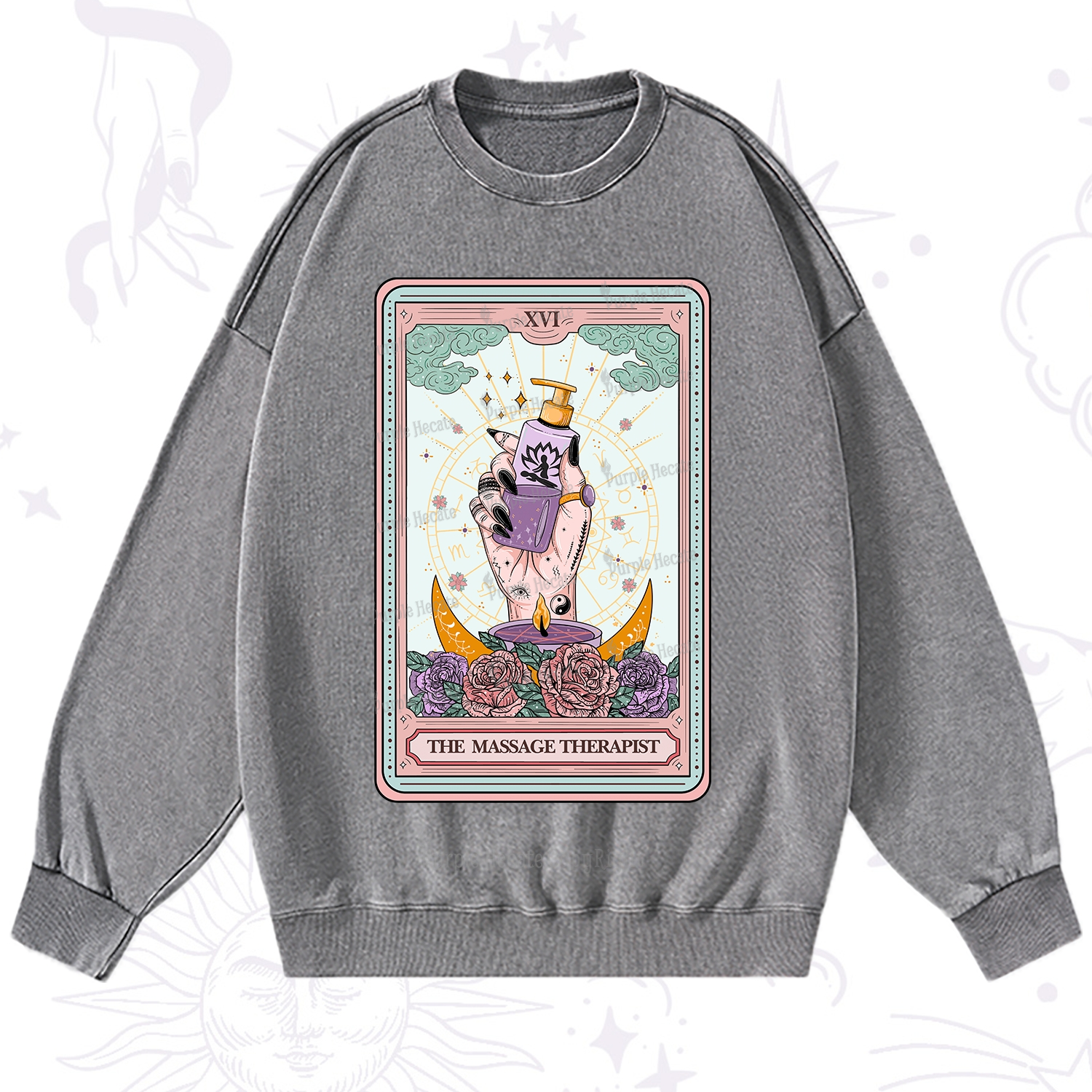 Purplehecate The Massage Therapist Tarot Card Washed Sweatshirt