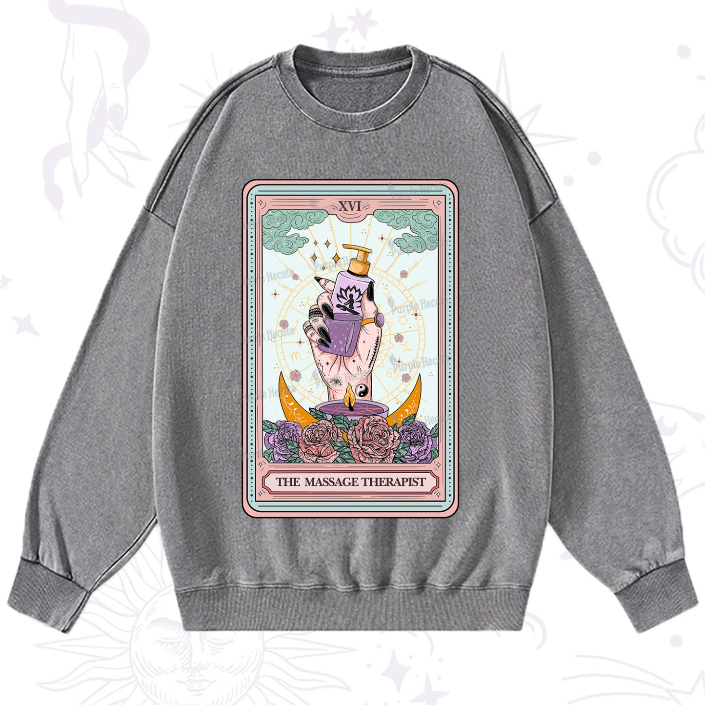 Purplehecate The Massage Therapist Tarot Card Washed Sweatshirt