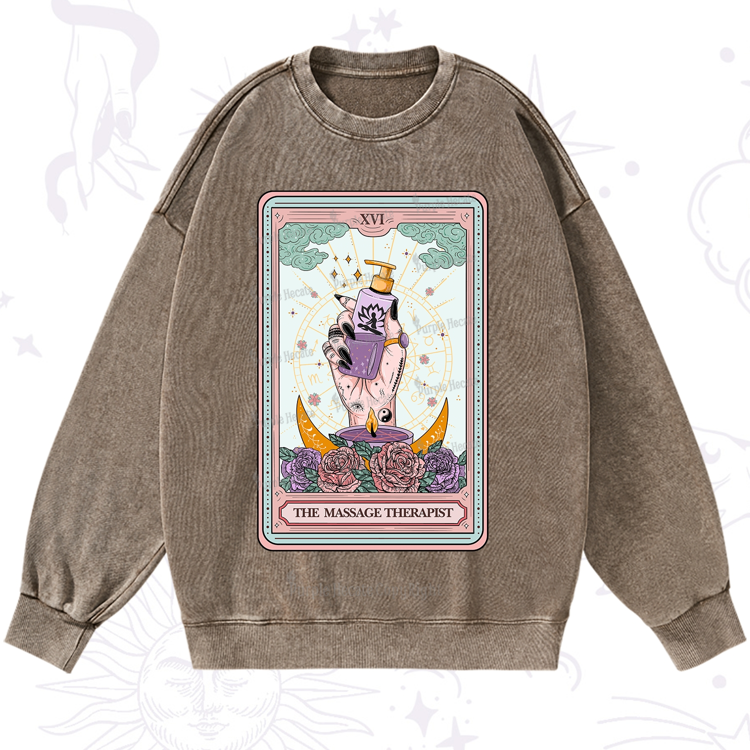 Purplehecate The Massage Therapist Tarot Card Washed Sweatshirt