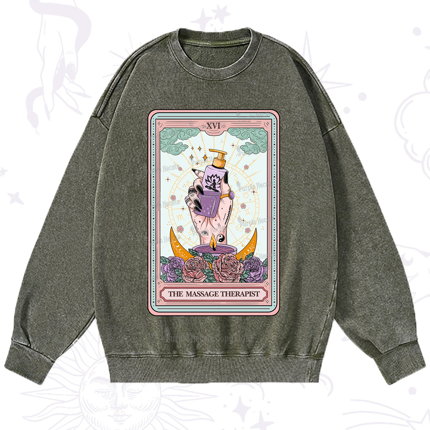 Purplehecate The Massage Therapist Tarot Card Washed Sweatshirt