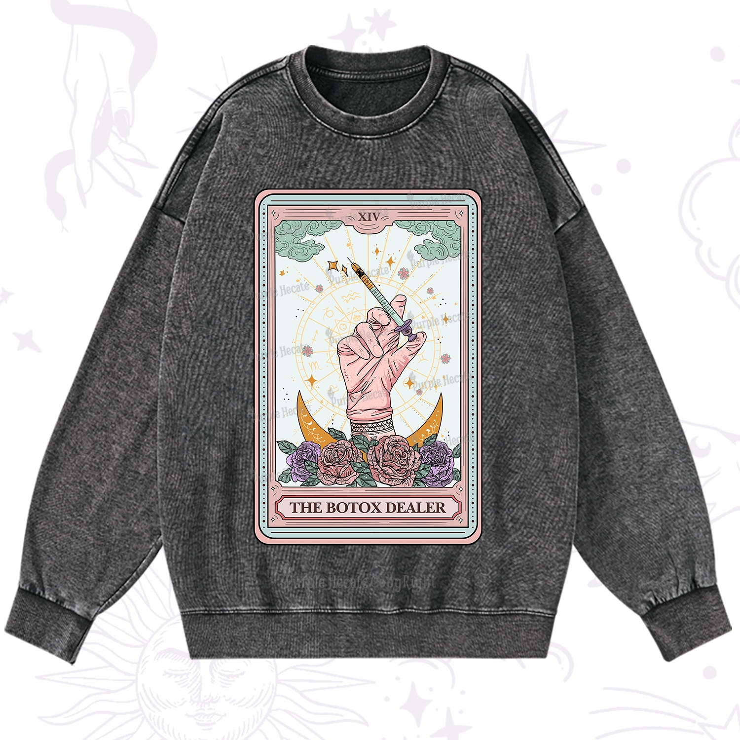 Purplehecate The Botox Dealer Tarot Card Washed Sweatshirt