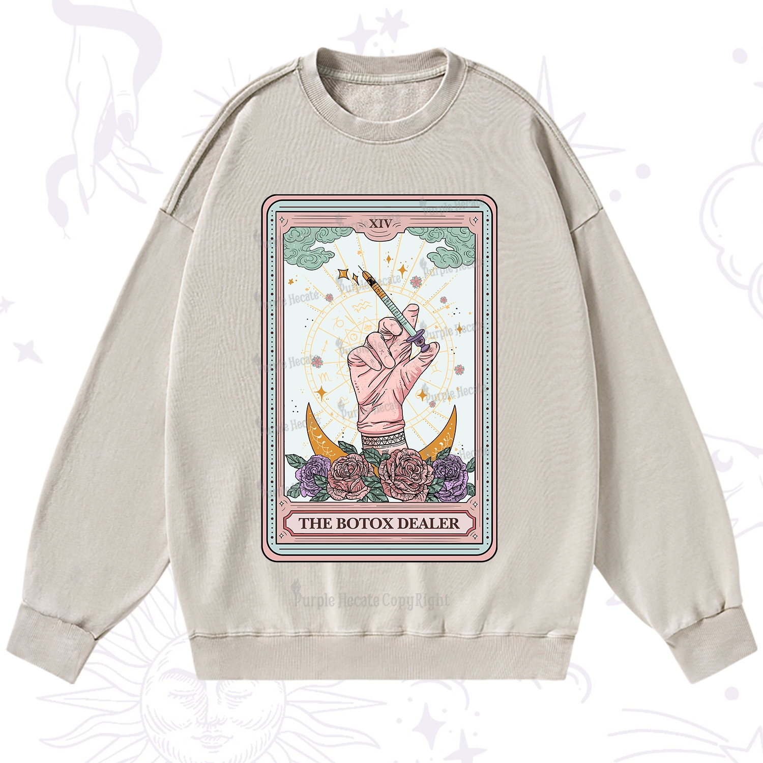 Purplehecate The Botox Dealer Tarot Card Washed Sweatshirt