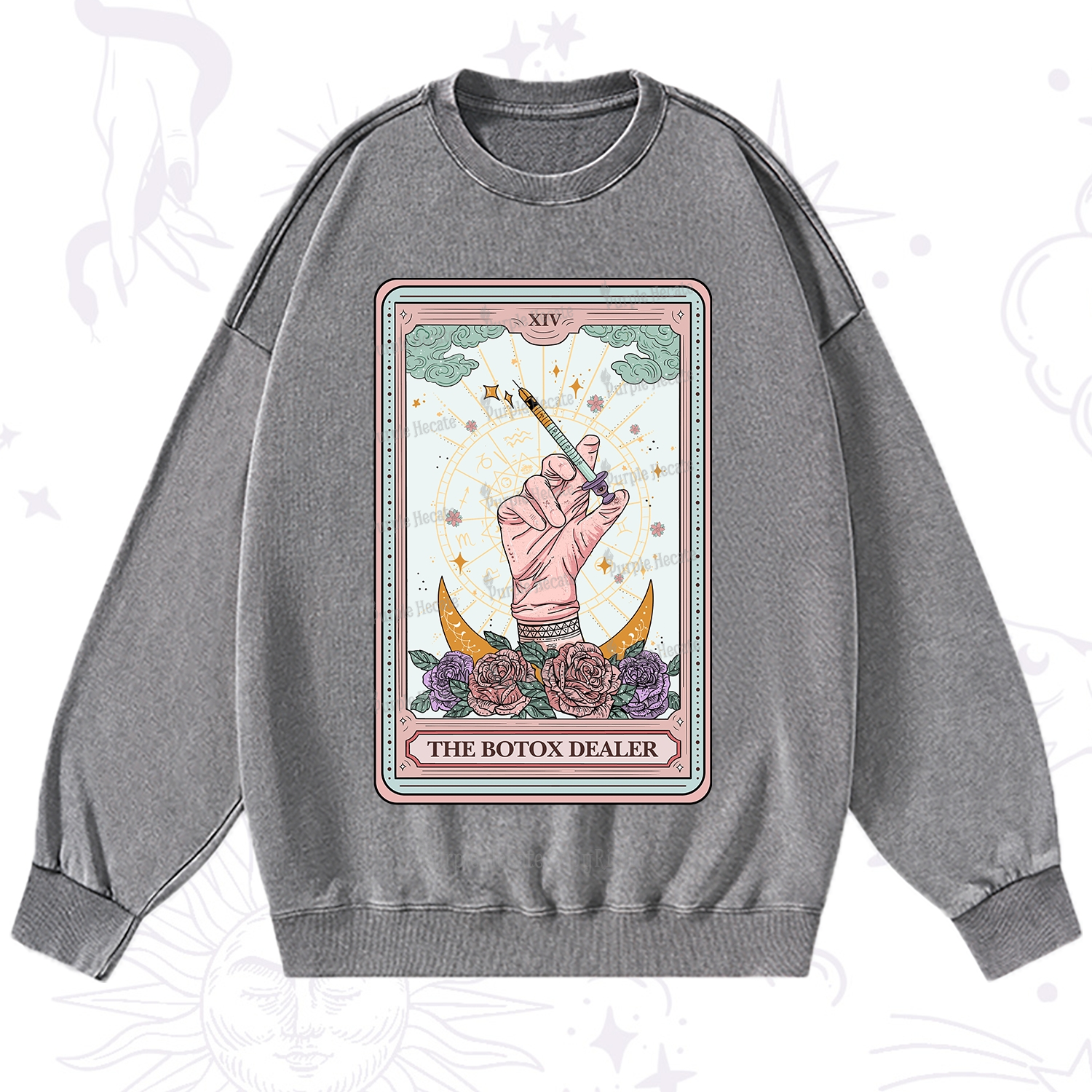Purplehecate The Botox Dealer Tarot Card Washed Sweatshirt