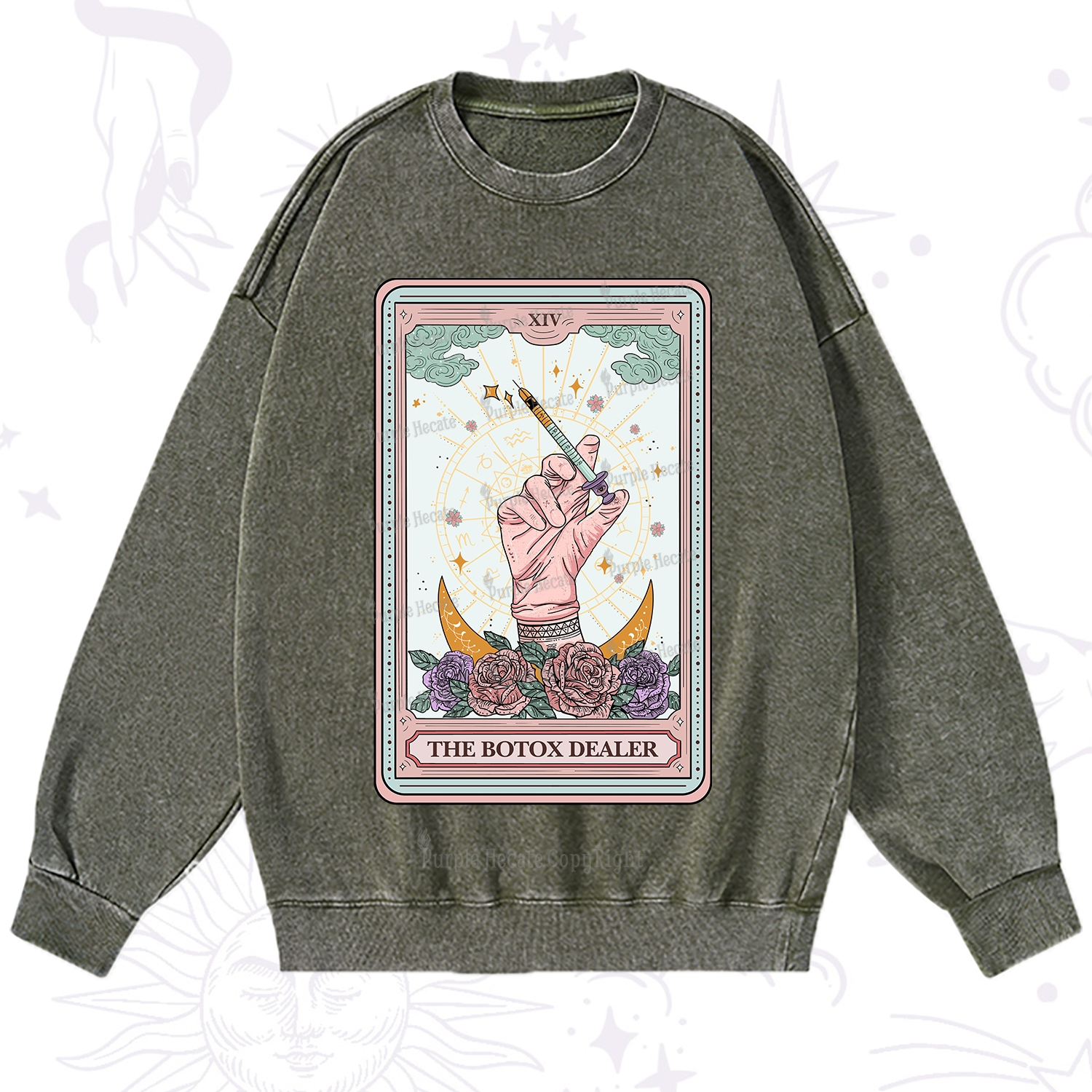 Purplehecate The Botox Dealer Tarot Card Washed Sweatshirt