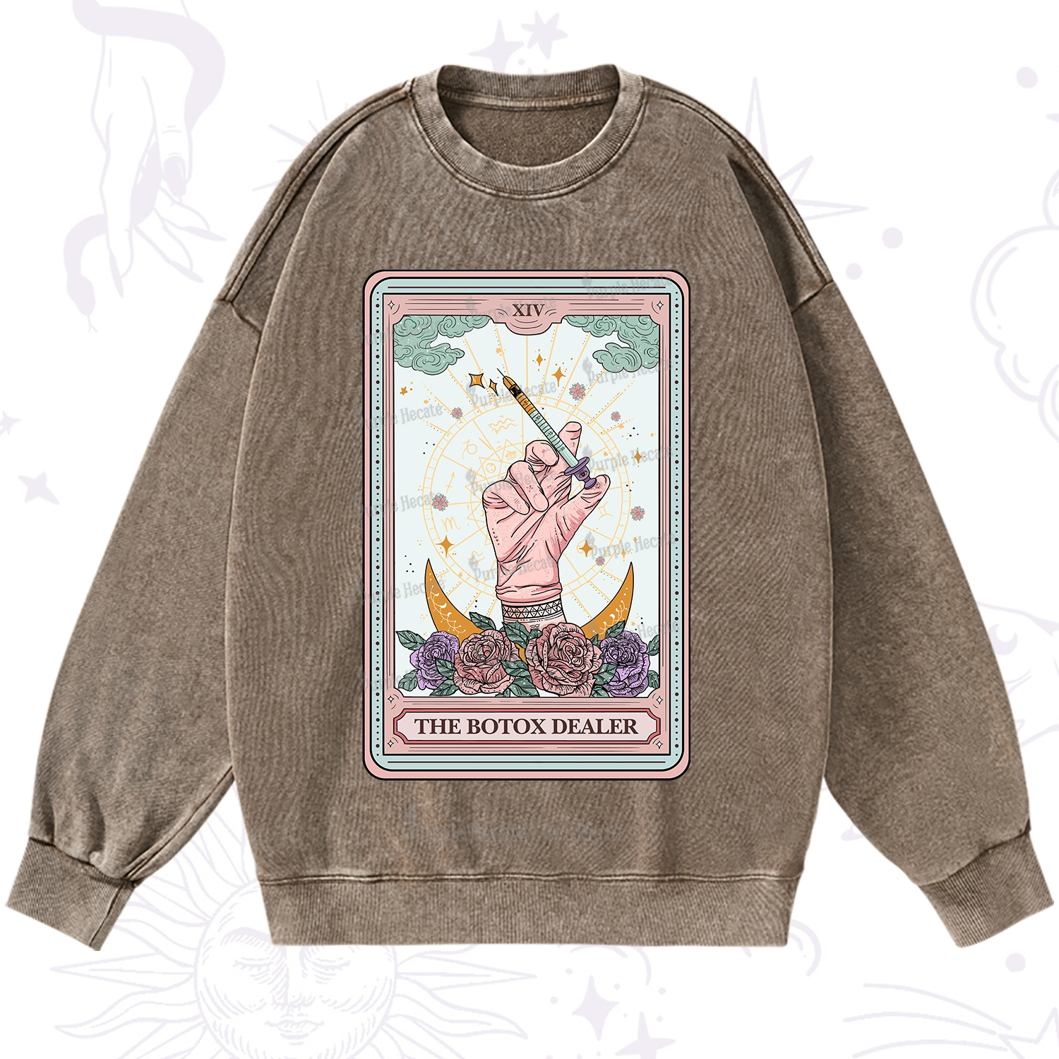 Purplehecate The Botox Dealer Tarot Card Washed Sweatshirt