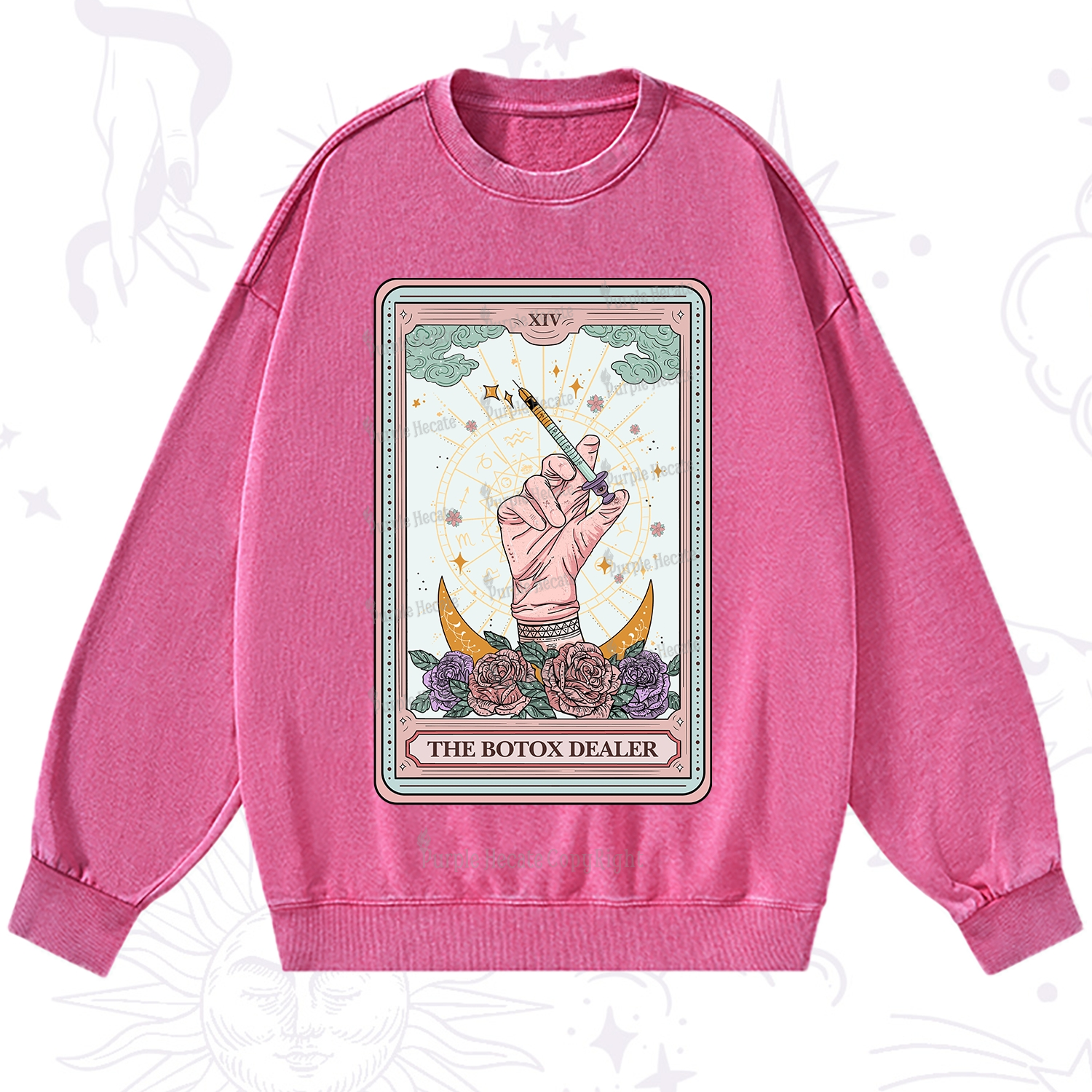 Purplehecate The Botox Dealer Tarot Card Washed Sweatshirt